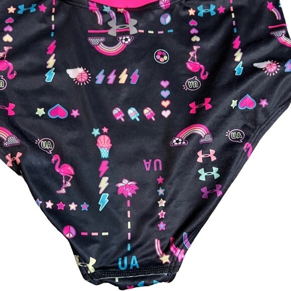 Under Armour One Piece Swimsuit Size 16 Black Hot Pink Modest Lined Graphic - Picture 4 of 9